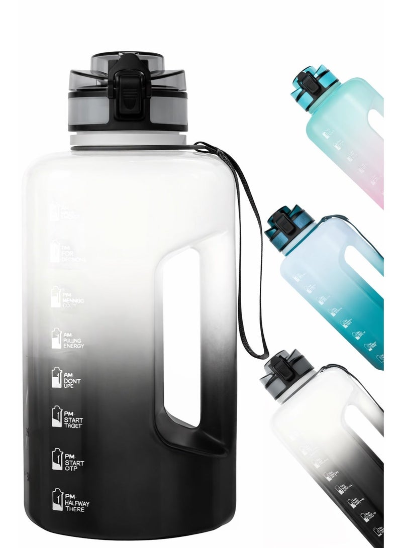 DEXO زجاجة ماء 2.2 لتر مع مقبض وقشة، 74 أوقية، زجاجة رياضية كبيرة خالية من BPA، مقاومة للتسرب، تحفيزية للشرب للصالة، يوغا، خارجي، تخييم – تدرج أسود أبيض - Image 1